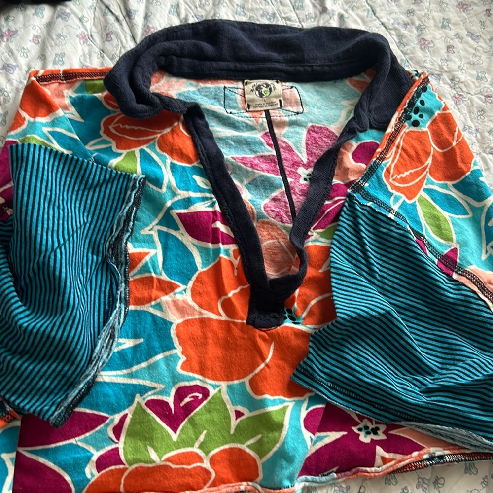 Free people floral print polo crop top